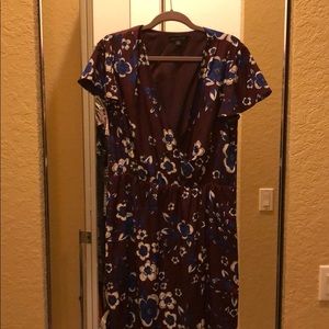 Maroon maxi dress with blue and white floral print